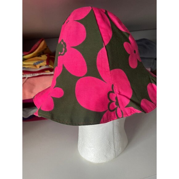 Vintage 1960\'s Hot Pink & Green Flowered Cotton Hat Reversible To A Beige Hat main image 8